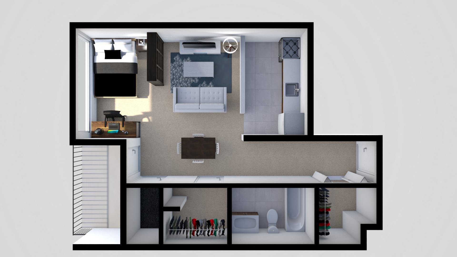 Floor plan for studio, 1 bath, 556 sqft